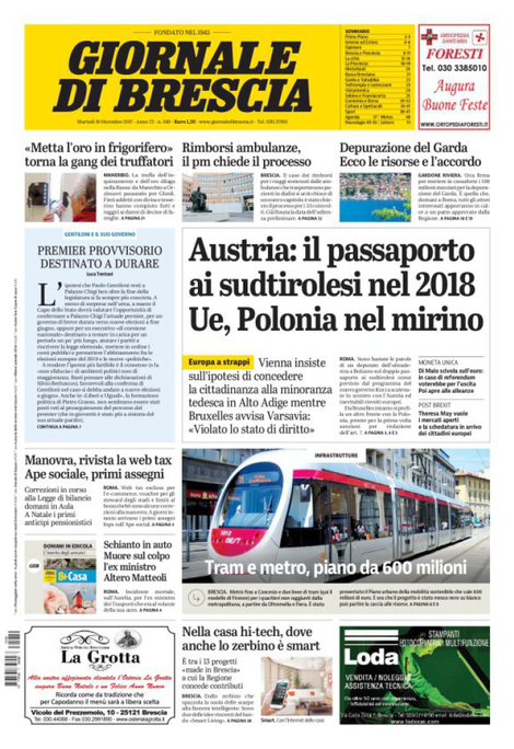 Rassegna stampa quotidiani locali 19 dicembre 2017