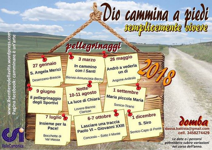 Dio cammina a piedi…anche nel 2018. Il calendario dei pellegrinaggi
