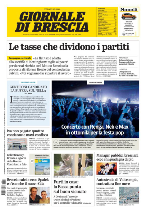 Rassegna stampa quotidiani locali 23 gennaio 2018