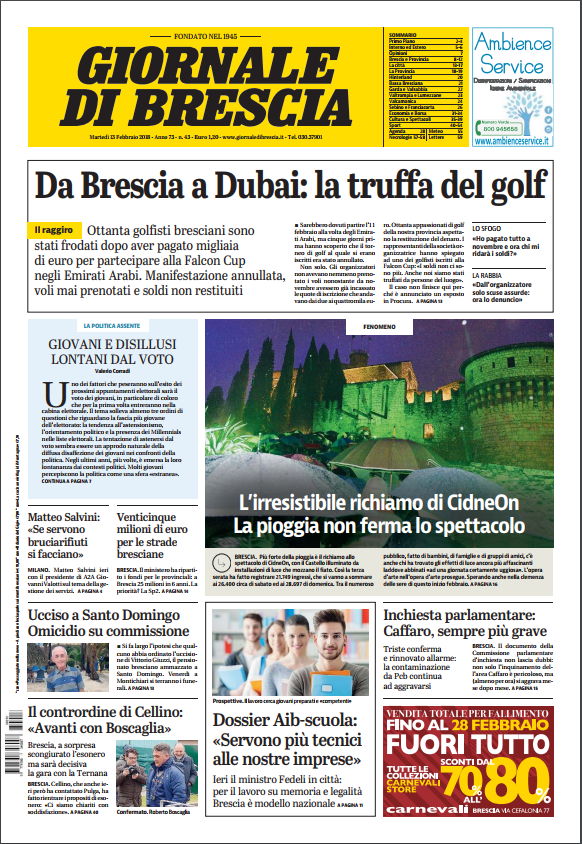 Rassegna stampa quotidiani locali 13 febbraio 2018