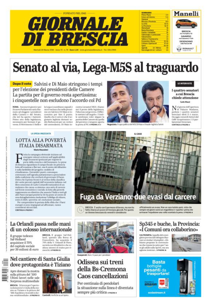Rassegna stampa quotidiani locali 20 marzo 2018
