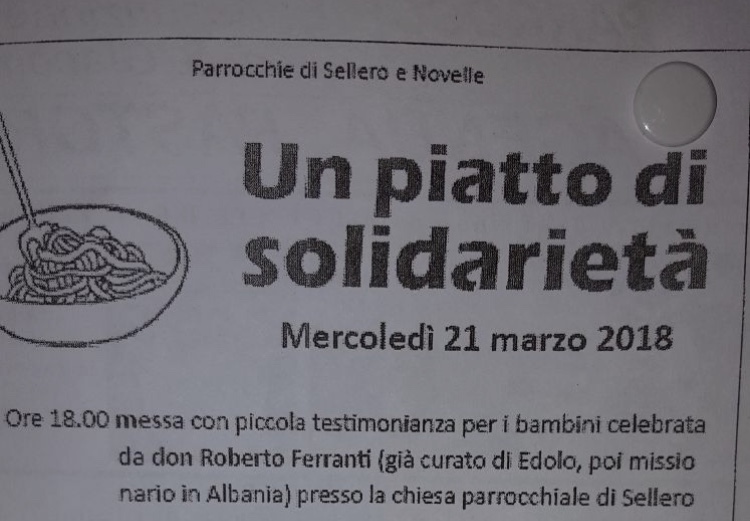 Sellero e Novelle. Torna la cena “povera” di solidiarietà
