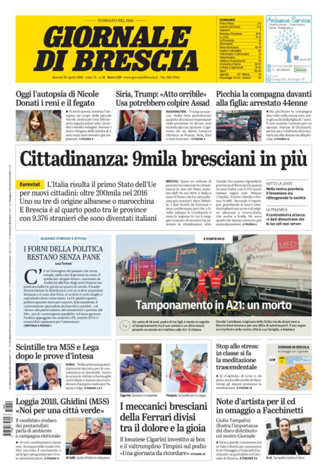 Rassegna stampa quotidiani locali 10 aprile 2018