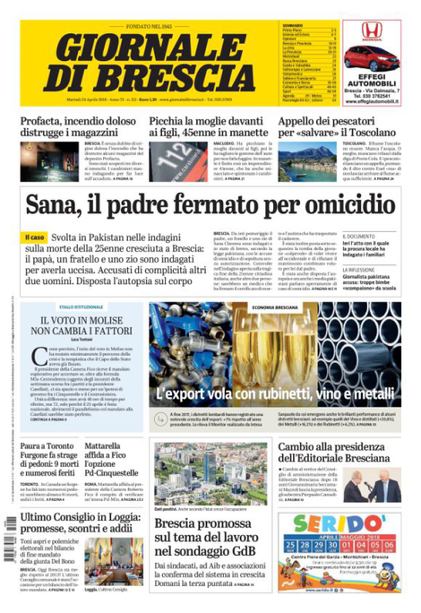 Rassegna stampa quotidiani locali 24 aprile 2018
