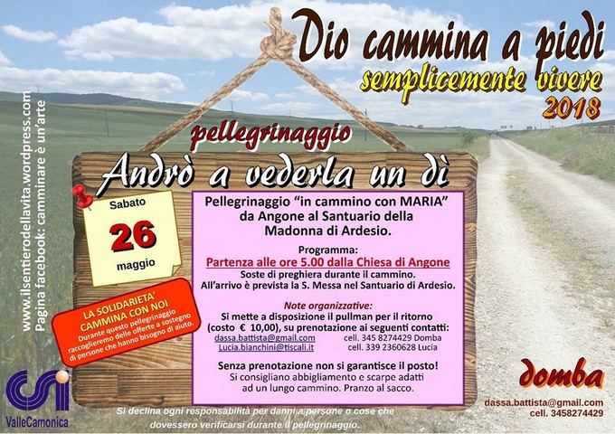 “Andrò a vederla un dì”, sabato in cammino da Angone ad Ardesio per pregare la Madonna