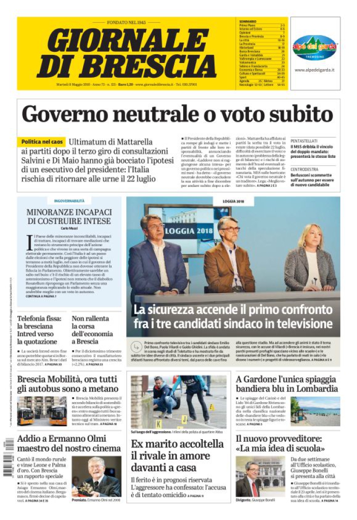 Rassegna stampa quotidiani locali 8 maggio 2018