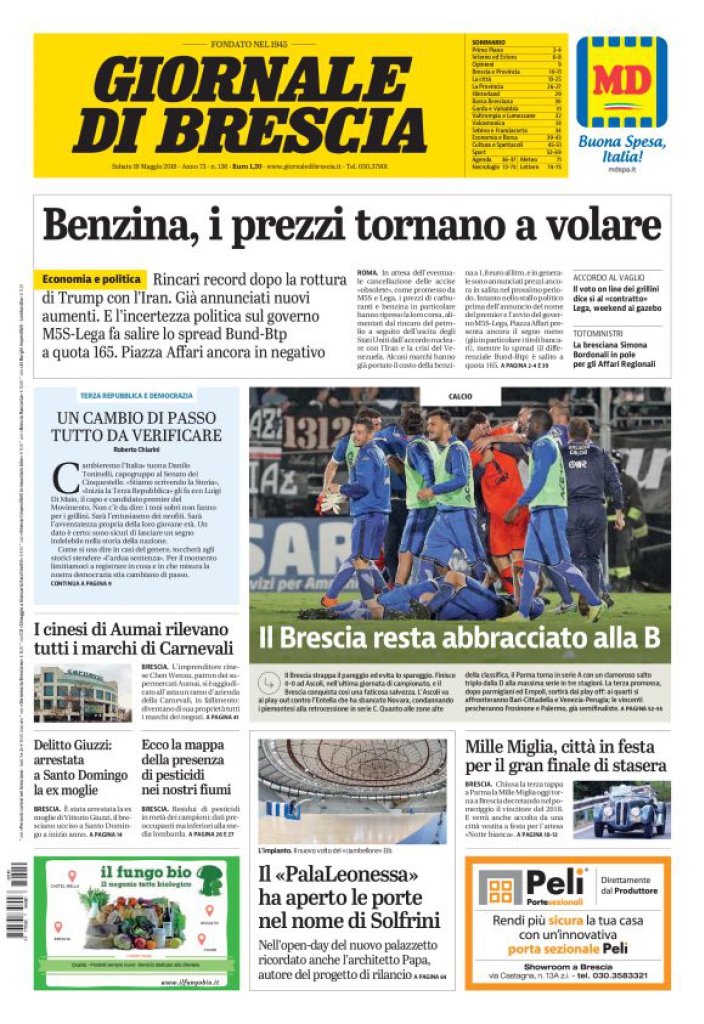 Rassegna stampa quotidiani locali 19 maggio 2018