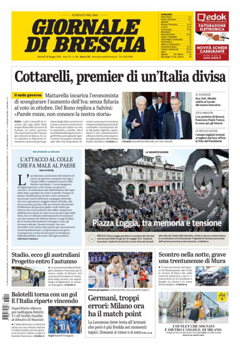 Rassegna stampa quotidiani locali 29 maggio 2018