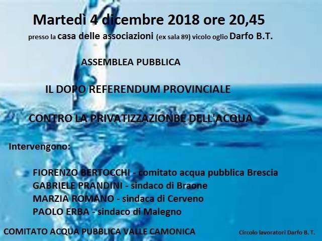 Quale futuro per l’acqua pubblica dopo il referendum? Se ne parla a Boario