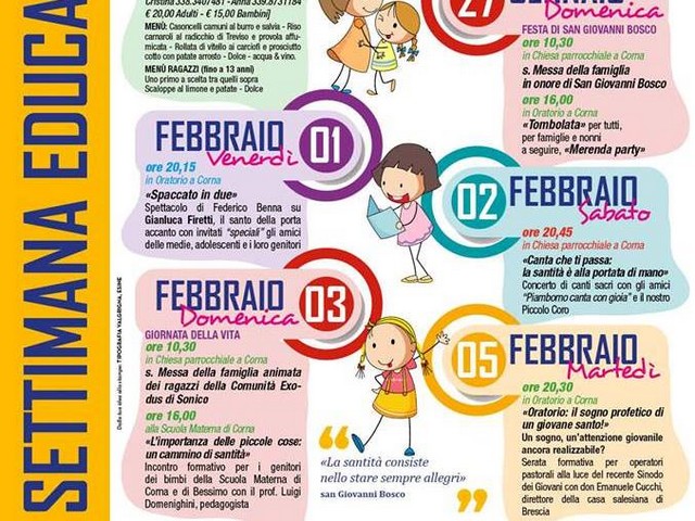 L’Oratorio di Corna propone fino al 5 febbraio la “Settimana educativa”. Al centro la figura di don Bosco