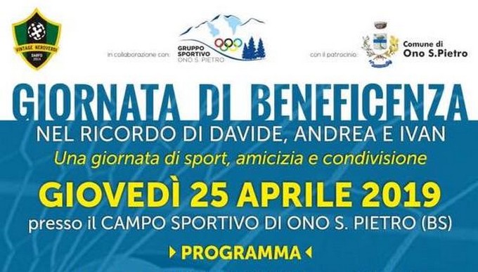 Ono San Pietro, una giornata di sport e beneficenza in ricordo di Davide, Andrea e Ivan